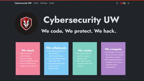 Cybersecurity UW homepage screenshot