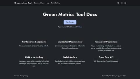 Green Metrics Tool homepage screenshot