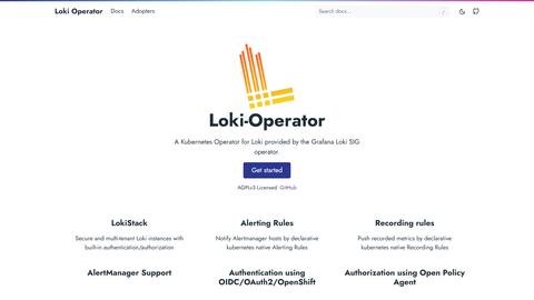 Loki Operator homepage screenshot